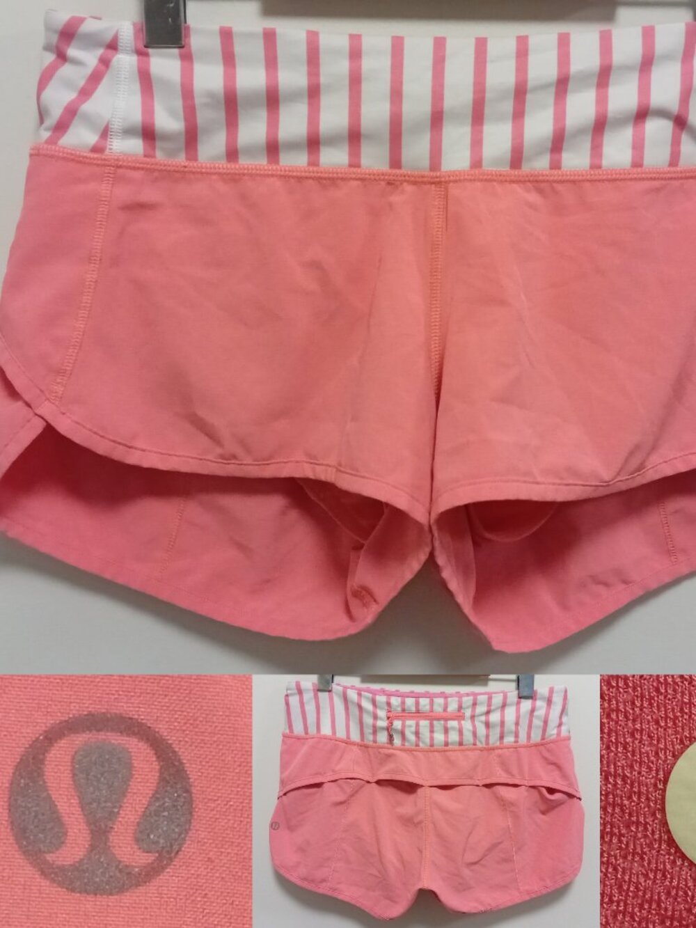 Lululemon Speed Short Run 4-Way Stretch Size 6 Small Pink White Striped